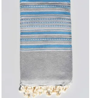 Toalla de playa grande gris claro con rayas azules Fouta Tunisia - 1