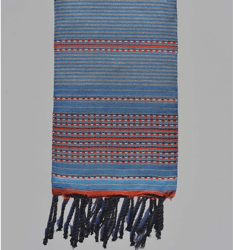 Toalla de playa arabesco azul claro, gris claro y rojo Fouta Tunisia - 2