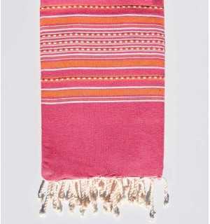 Toalla de playa arabesco rosa con rayas naranja Fouta Tunisia - 1