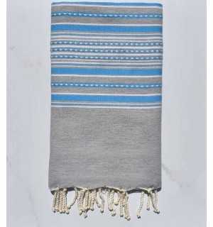 Fouta arabesco gris claro con rayas azules Fouta Tunisia - 1