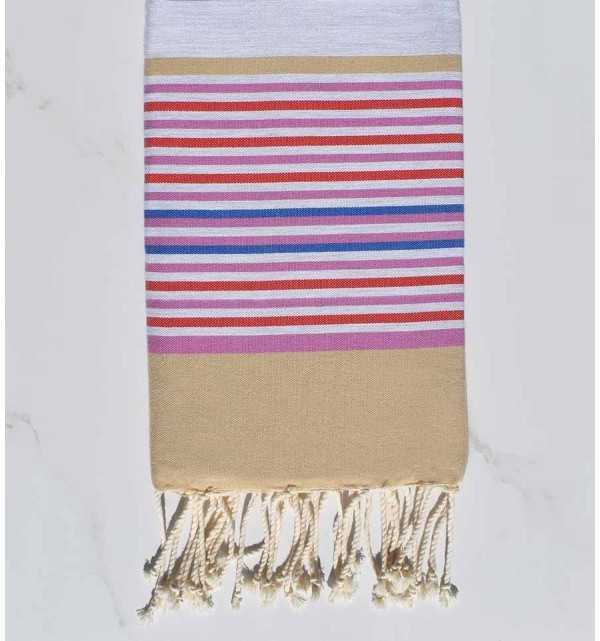 Toalla de playa 5 colores beige, gris, orquídea, rojo y azul Fouta Tunisia - 1