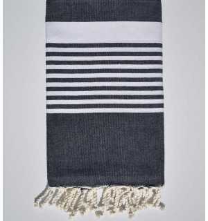 Toalla de playa arturo azul  jeans oscuro rayas crudo Fouta Tunisia - 1