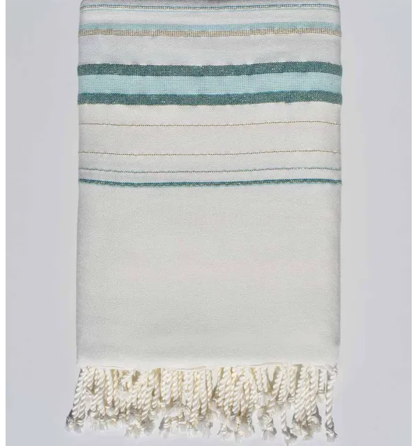 Toalla de playa gigante blanco, azul pato y verde agua con lurex Fouta Tunisia - 1