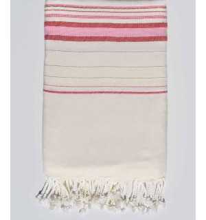 Toalla de playa gigante fadhila blanca y rosa con lurex Fouta Tunisia - 1