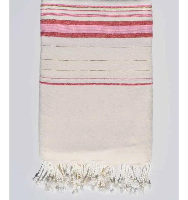 Toalla de playa gigante fadhila blanca y rosa con lurex Fouta Tunisia - 1
