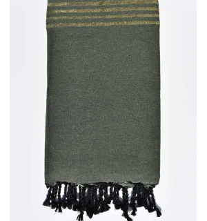 Toalla de playa gigante verde caqui con lurex dorado Fouta Tunisia - 1