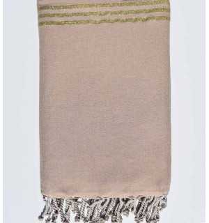 Toalla de playa gigante beige con lurex dorado Fouta Tunisia - 1