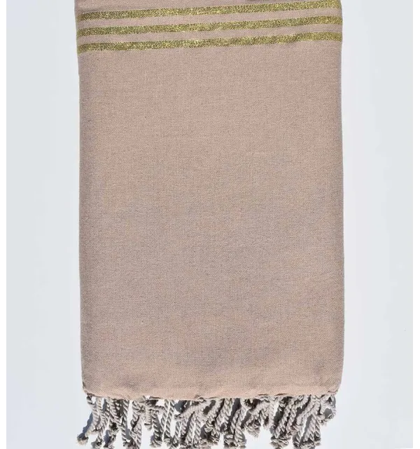 Toalla de playa gigante beige con lurex dorado Fouta Tunisia - 1
