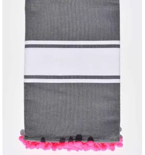 Toalla de playa gris acero con pompones Fouta Tunisia - 1