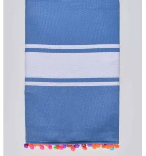 Toalla de playa azul aciano con pompones Fouta Tunisia - 1