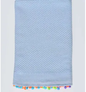 Toalla de playa azul claro con pompones Fouta Tunisia - 1