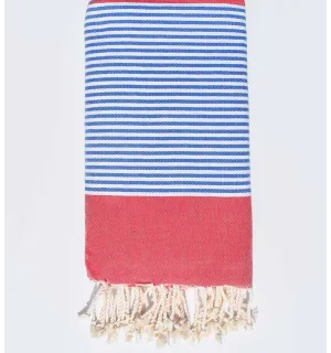 Toalla de playa gigante rojo con rayas azule 1.90m x 2m Fouta Tunisia - 1