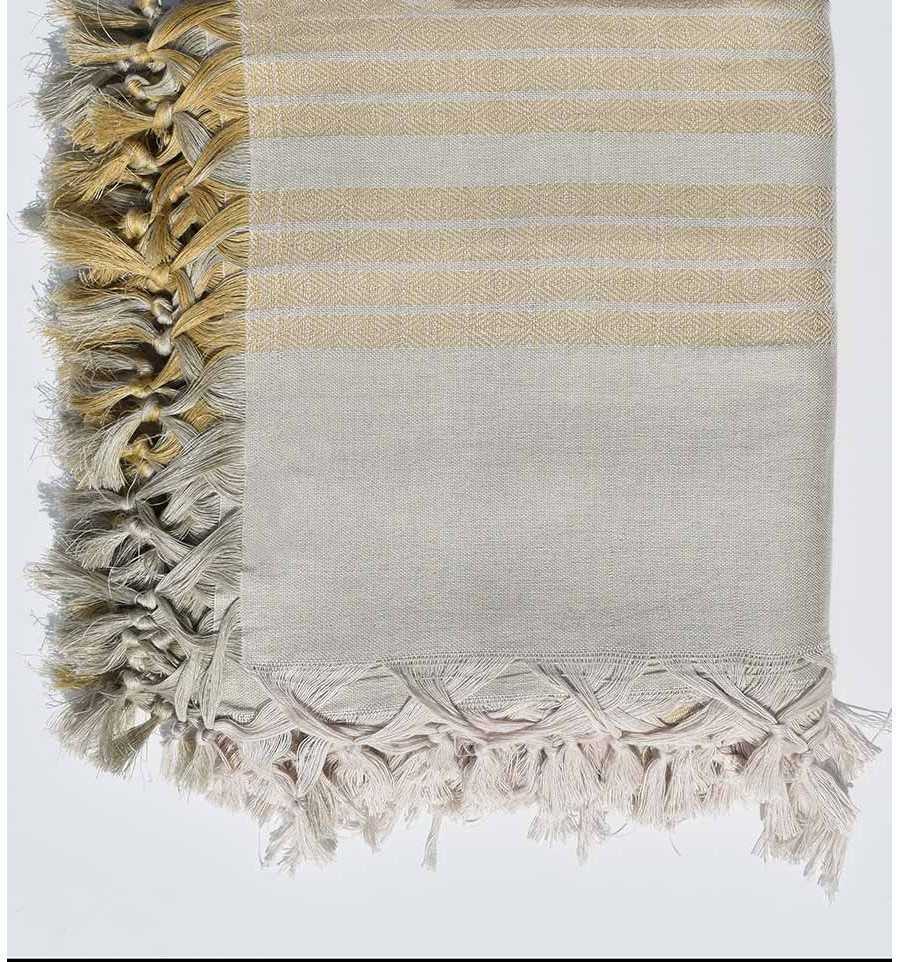 Grande fouta 4 flecos cardenillo con rayas beige Fouta Tunisia - 1