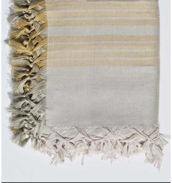 Grande fouta 4 flecos cardenillo con rayas beige Fouta Tunisia - 1
