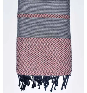 Manta para sofá gris, rosa y azul oscuro Fouta Tunisia - 1