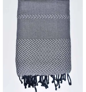 Manta para sofá gris claro y azul oscuro Fouta Tunisia - 1