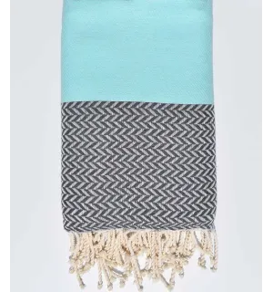 Manta para sofá turquesa y gris oscuro Fouta Tunisia - 1