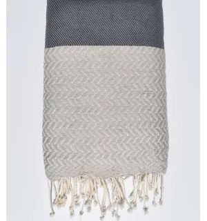 Manta para sofá gris y blanco crema Fouta Tunisia - 1