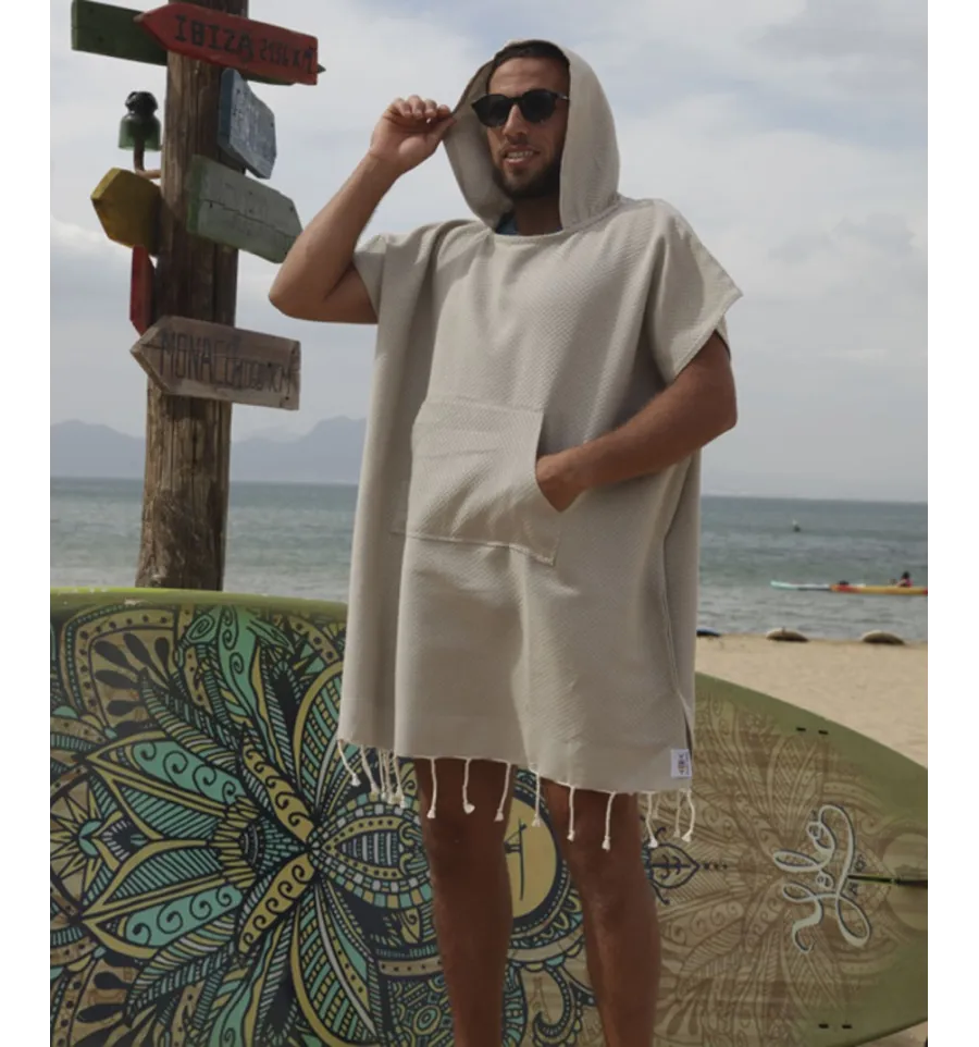 Poncho de playa greige Fouta Tunisia - 4