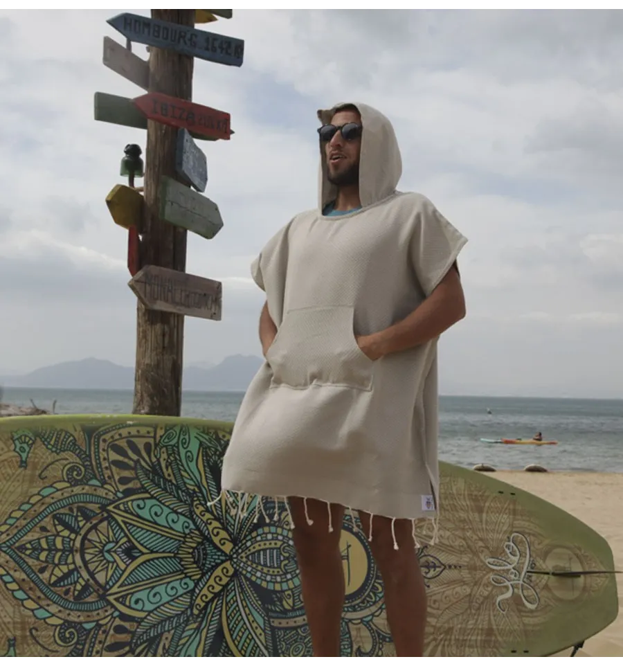 Poncho de playa greige Fouta Tunisia - 5