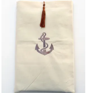 Bolsa beige claro bordado con motivo de ancla y pompón óxido Fouta Tunisia - 1