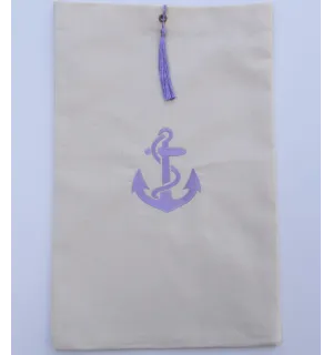 Bolso beige claro bordado con motivo de ancla lavanda con pompón Fouta Tunisia - 1