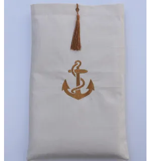 Bolsa beige claro bordado con motivo de ancla con pompón Fouta Tunisia - 1