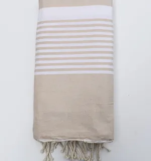 Grande toalla de playa beis con rayas 1.50m x 2.50m Fouta Tunisia - 1