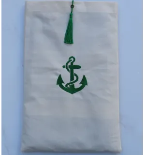 Bolsa beige claro bordado con motivo de ancla verde Fouta Tunisia - 1