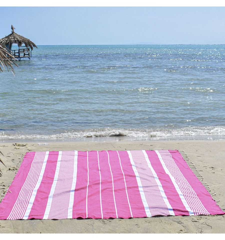 Toalla de playa Gigante rosa caramelo - FOUTA TUNISIA
