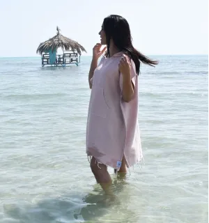 Poncho de playa, surf rosa empolvado Fouta Tunisia - 1