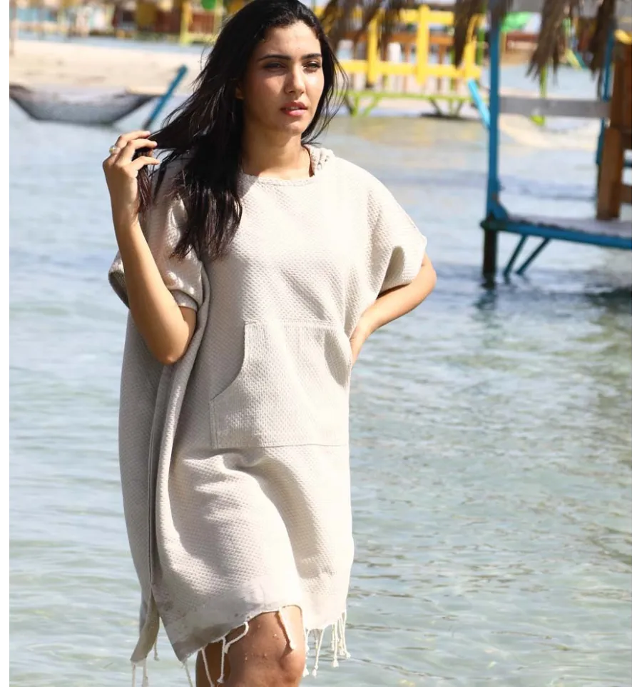 Poncho de playa greige Fouta Tunisia - 6