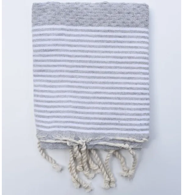 Lote de 10 servilletas grises con rayas Fouta Tunisia - 1