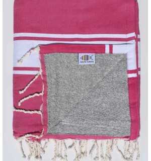 Toalla de playa rosa fucsia forrada con esponja gris Fouta Tunisia - 1