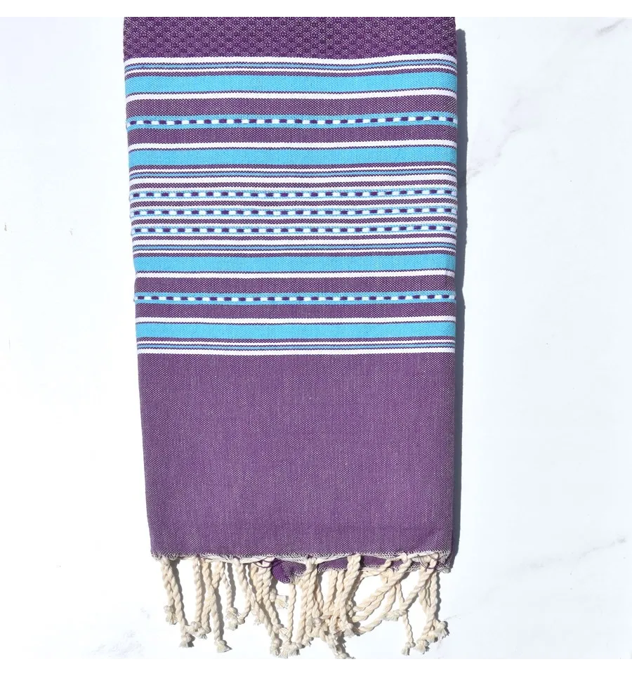 Toalla de playa arabesco violeta rayas azul celeste Fouta Tunisia - 1