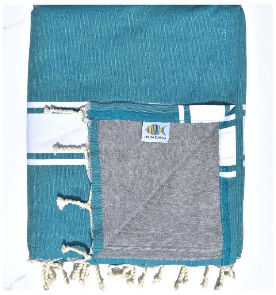 Toalla de playa esponja teal azul Fouta Tunisia - 1