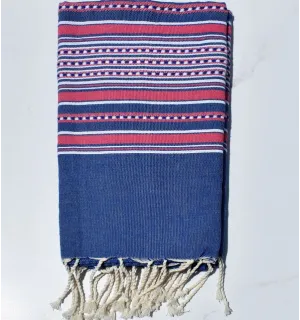 Toalla de playa arabesco azul con rayas rosas Fouta Tunisia - 1
