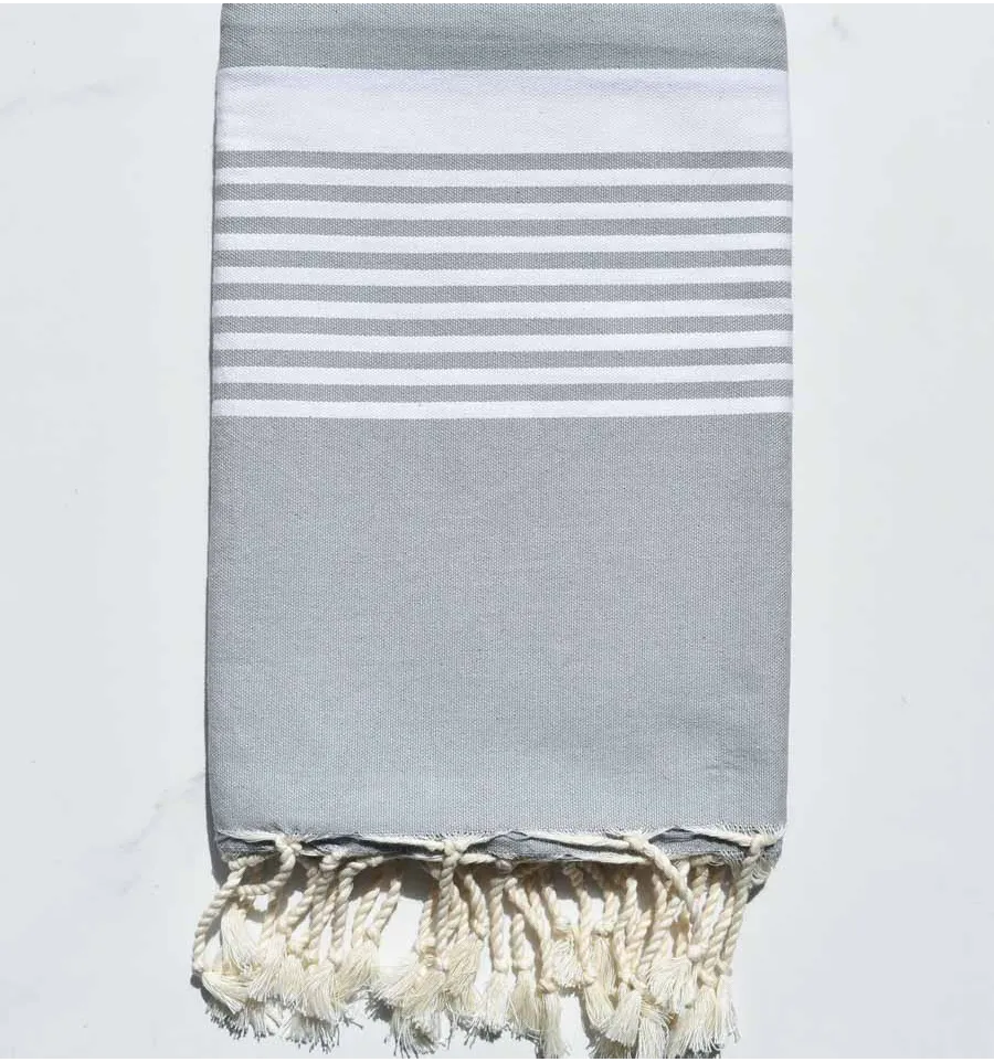 Toalla de playa arthur azul gris con rayas Fouta Tunisia - 4