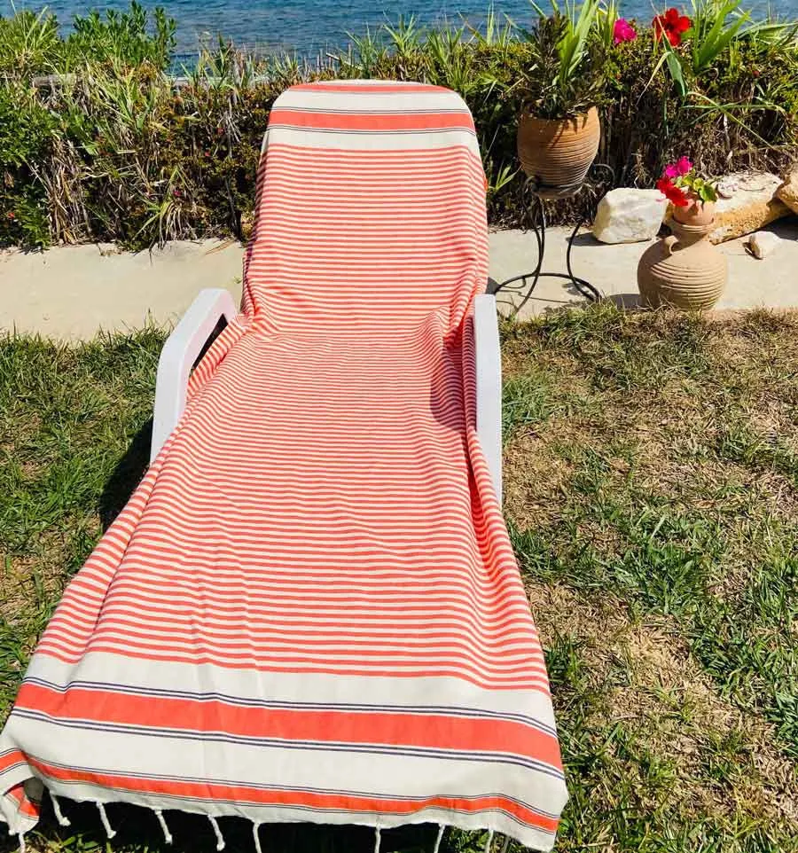 Toalla de playa crema blanco, naranja y negro Fouta Tunisia - 2