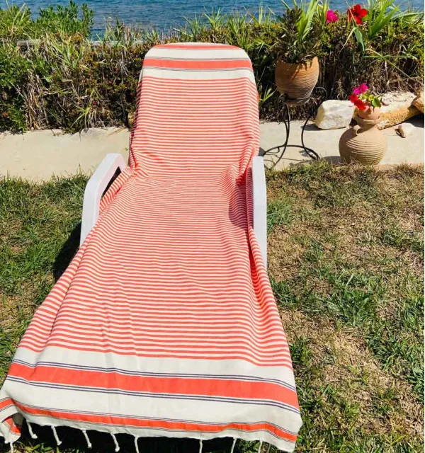 Toalla de playa crema blanco, naranja y negro Fouta Tunisia - 2