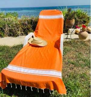 Toalla de playa naranja brillante Fouta Tunisia - 1