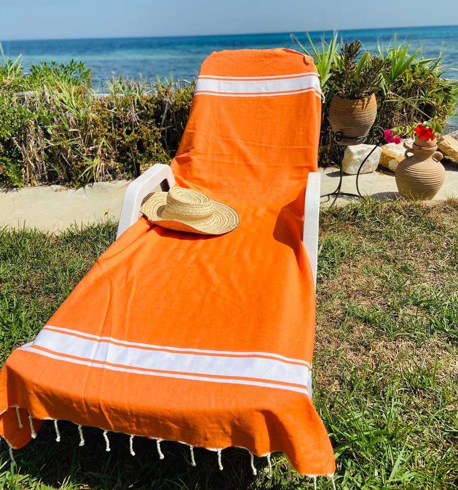Toalla de playa naranja brillante - FOUTA TUNISIA