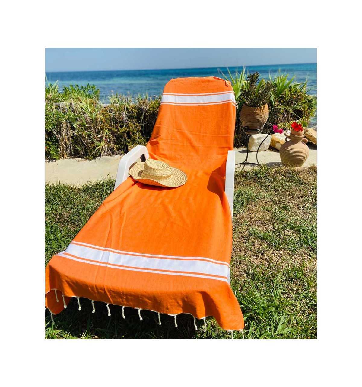 Toalla de playa naranja brillante - FOUTA TUNISIA