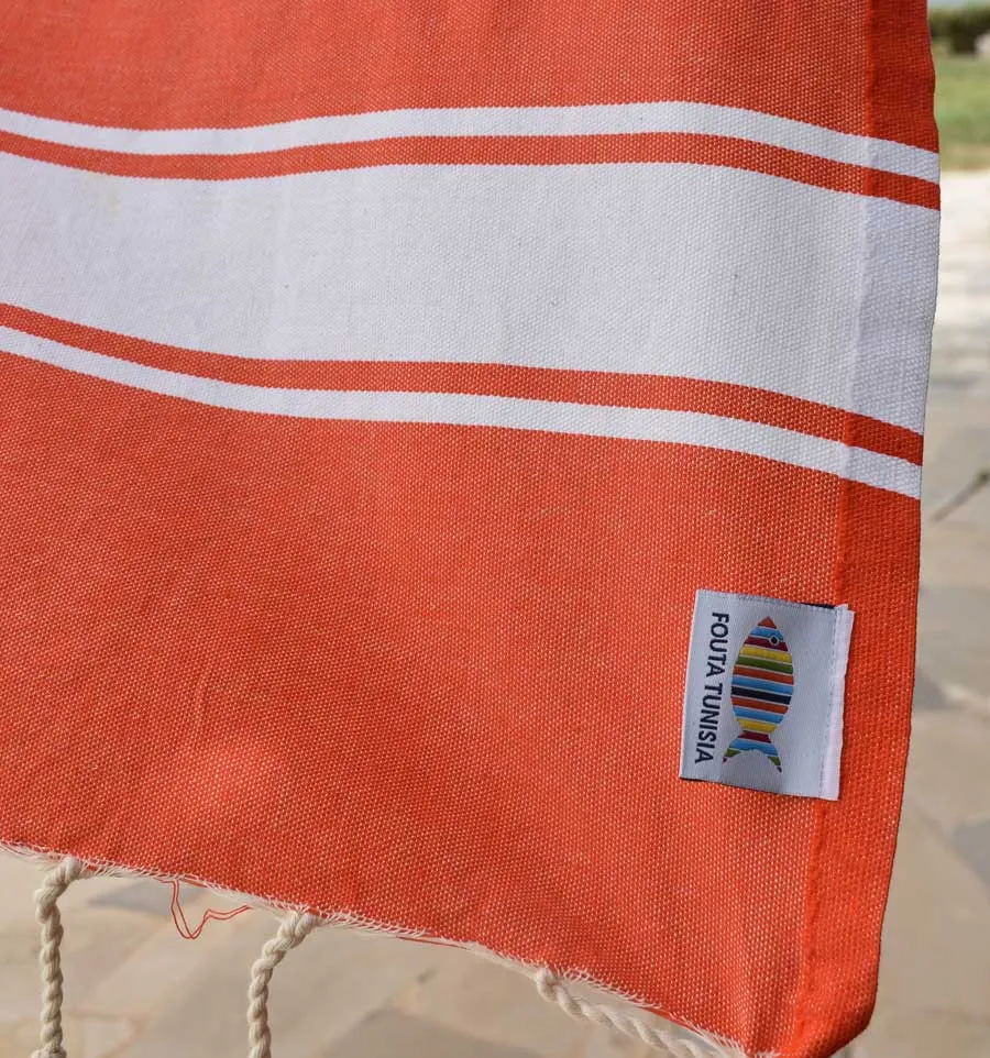 Toalla de playa plana naranja coral Fouta Tunisia - 5