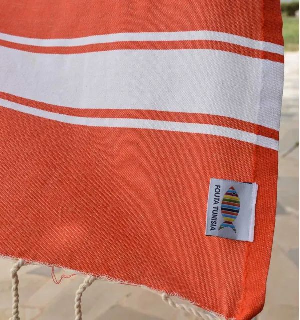 Toalla de playa plana naranja coral Fouta Tunisia - 5