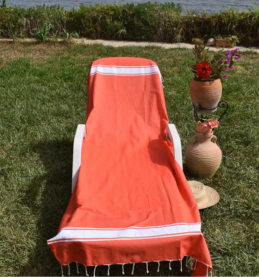 Toalla de playa plana naranja coral Fouta Tunisia - 1