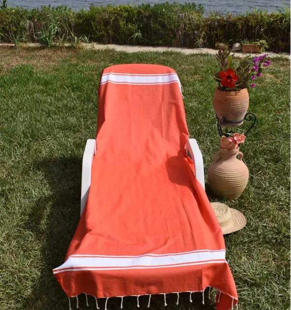 Toalla de playa plana naranja coral Fouta Tunisia - 1