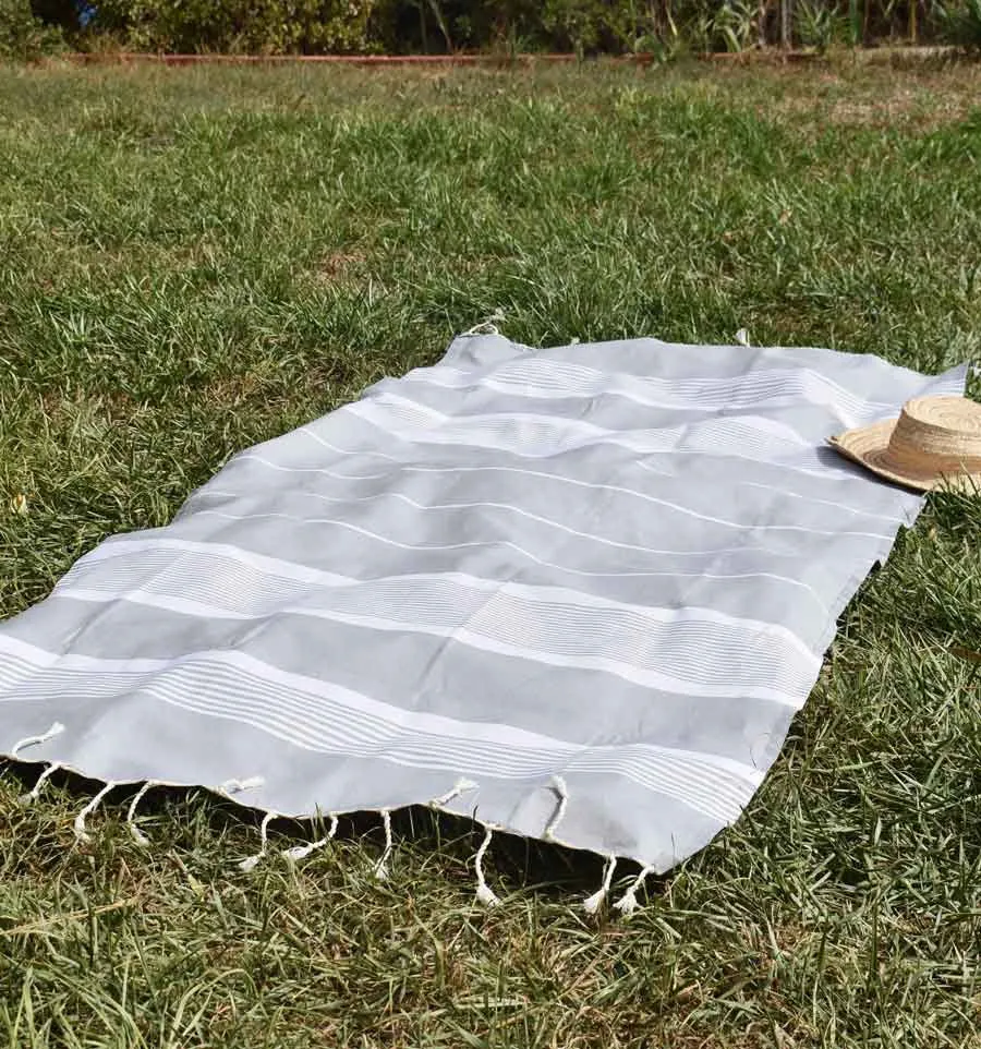 Toalla de playa arthur azul gris con rayas Fouta Tunisia - 2