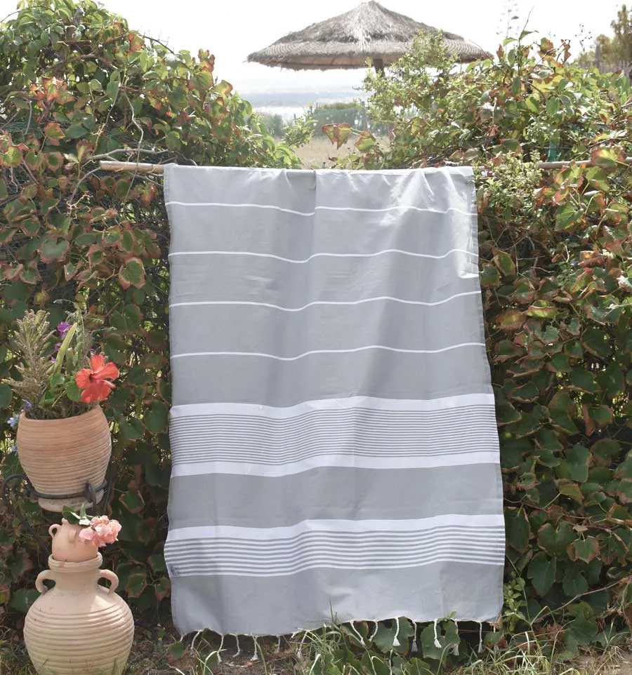 Toalla de playa arthur azul gris con rayas Fouta Tunisia - 3