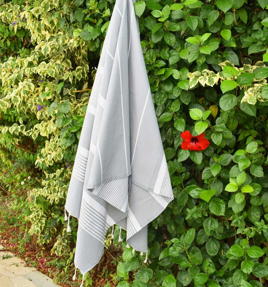 Toalla de playa arthur azul gris con rayas Fouta Tunisia - 5